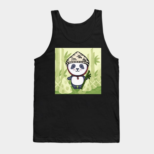 funny panda with bamboo in green panda bear Tank Top by KK-Royal